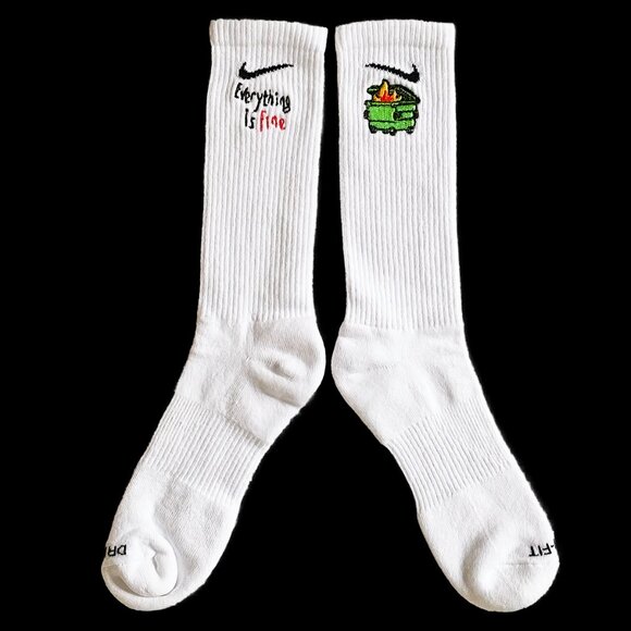 Dumpster Fire/Everything is Fine Embroidered Socks | Customized Socks - Picture 1 of 4